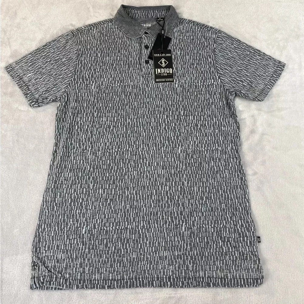 Indigo Star mens norman black heather short sleeve 3 button polo size small